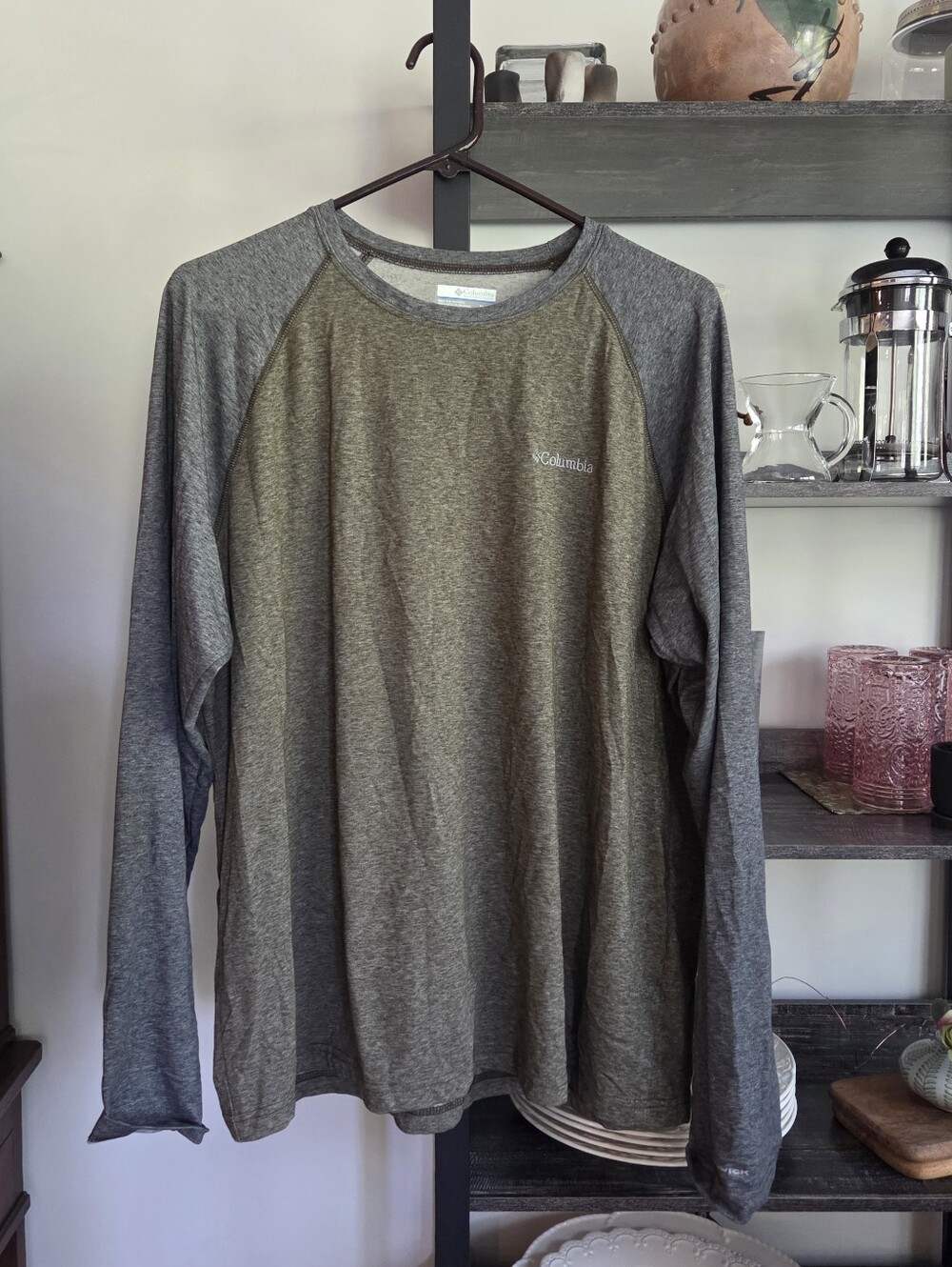 Columbia Men's Long Sleeve Shirt Gray Green XL Comfortable Cotton